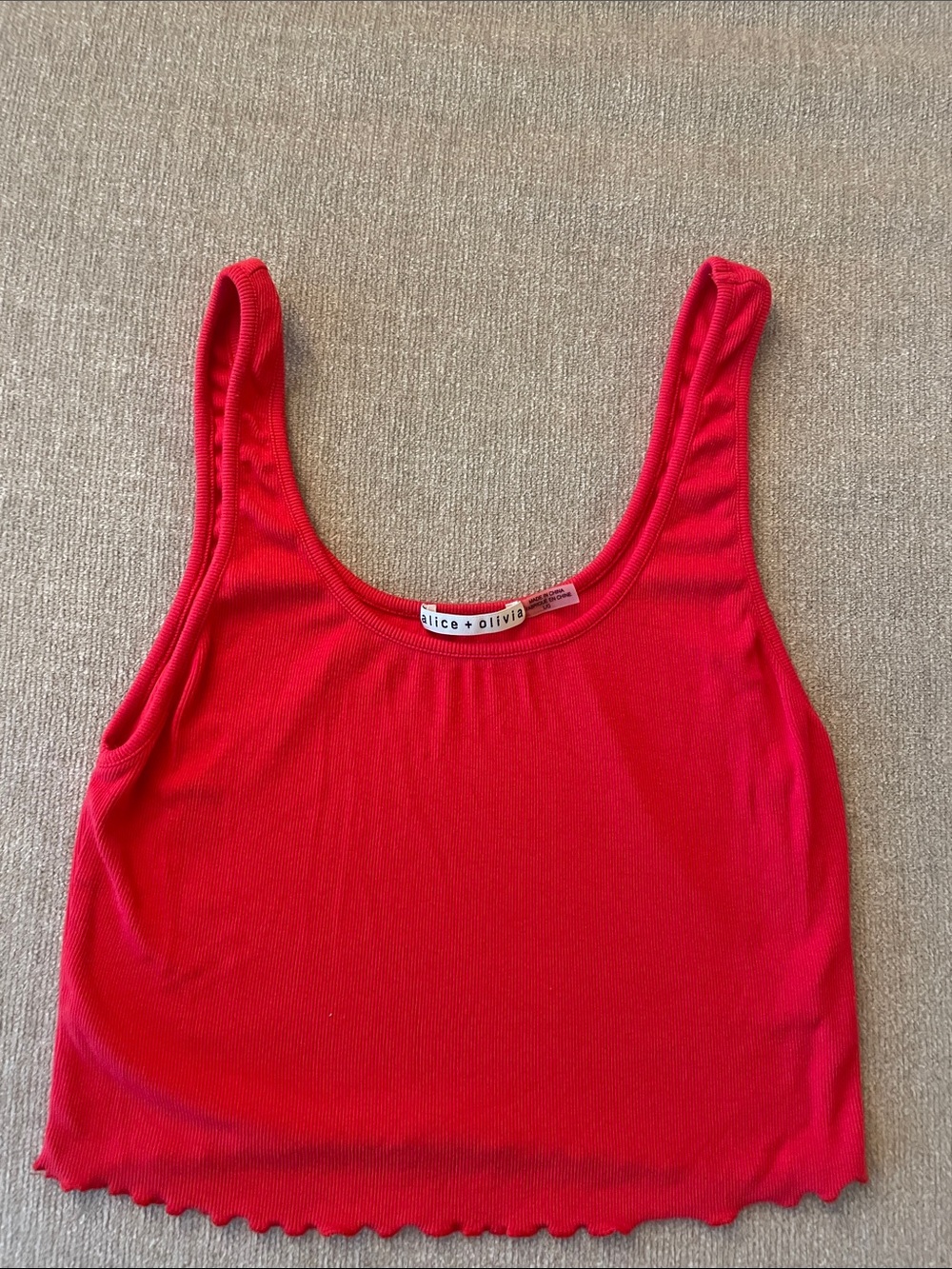 Alice + Olivia Bright Red Ribbed Cropped Tank